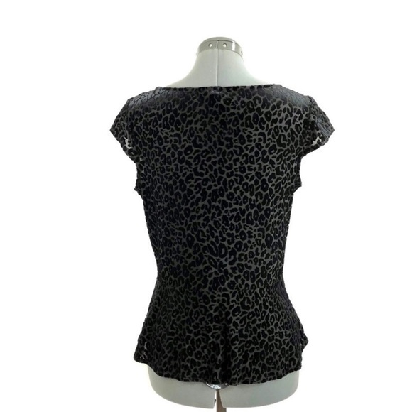 WILLOW & CLAY Black Velour Peplum Animal Print Top Size L - Picture 5 of 8